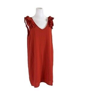 Entro Boutique Vneck Ruffle Sleeve Rust Dress Size Large NWT